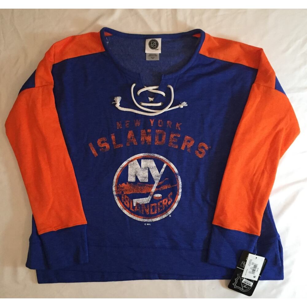 NHL Team New York Islanders Sweatshirt Women's L Blue Drawstring Top Long Sleeve